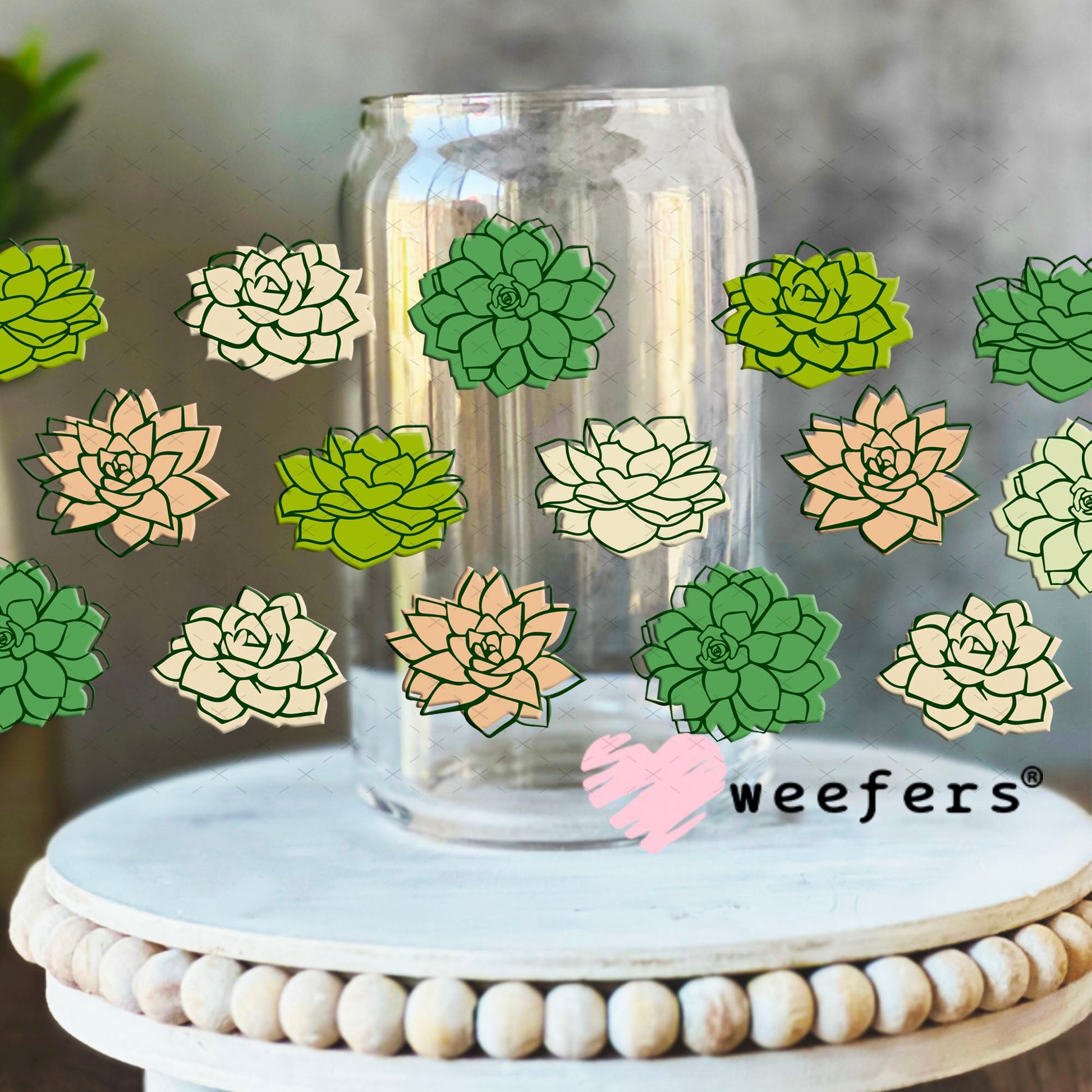 UV DTF Cup Wraps - Succulents 16oz Libbey Glass Original Size Weefers