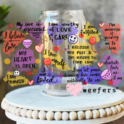 UV DTF Decal - Uplifting Affirmations 16oz Libbey Glass Original Size Weefers