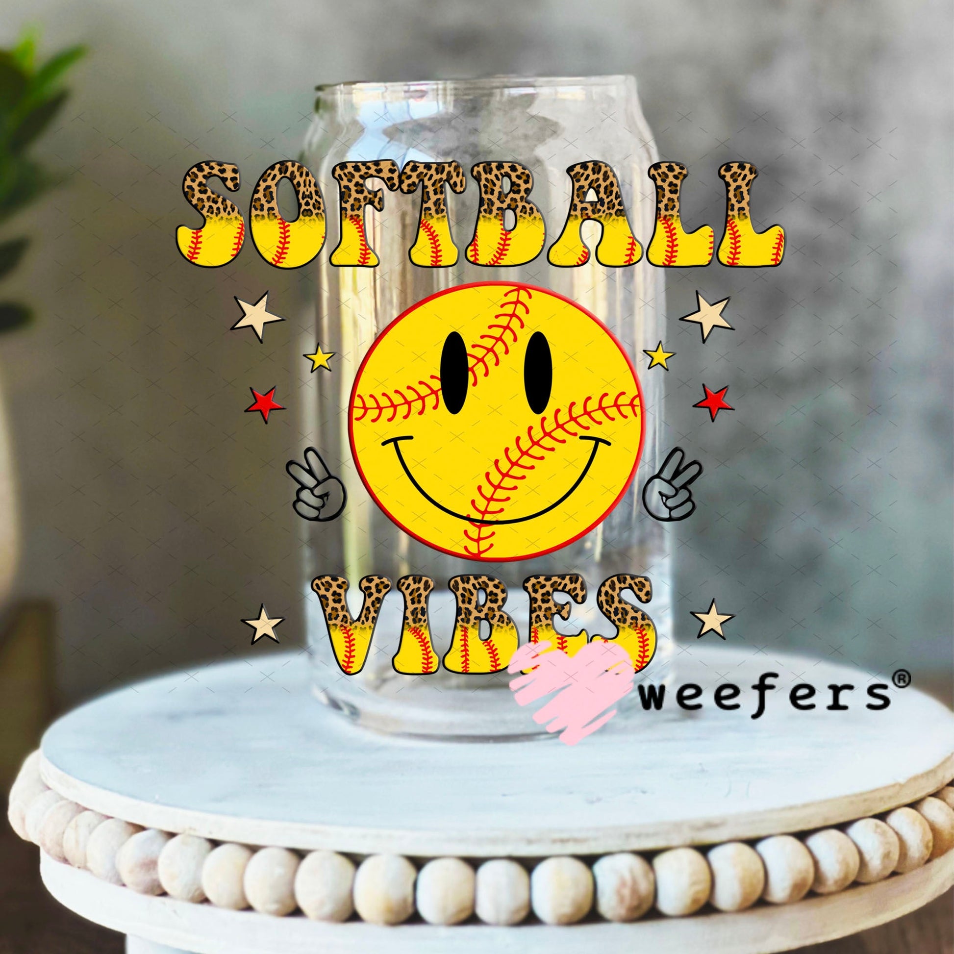 UV DTF Decal - Softball Vibes 16oz Libbey Glass Original Size Weefers
