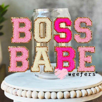 UV DTF Decal - Faux Chenille Boss Babe 16oz Libbey Glass Original Size Weefers