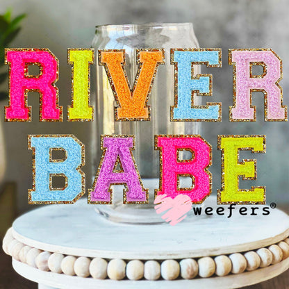 UV DTF Decal - Faux Chenille River Babe 16oz Libbey Glass Original Size Weefers
