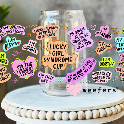UV DTF Cup Wraps - Lucky Girl Syndrome Cup 16oz Libbey Glass Original Size Weefers