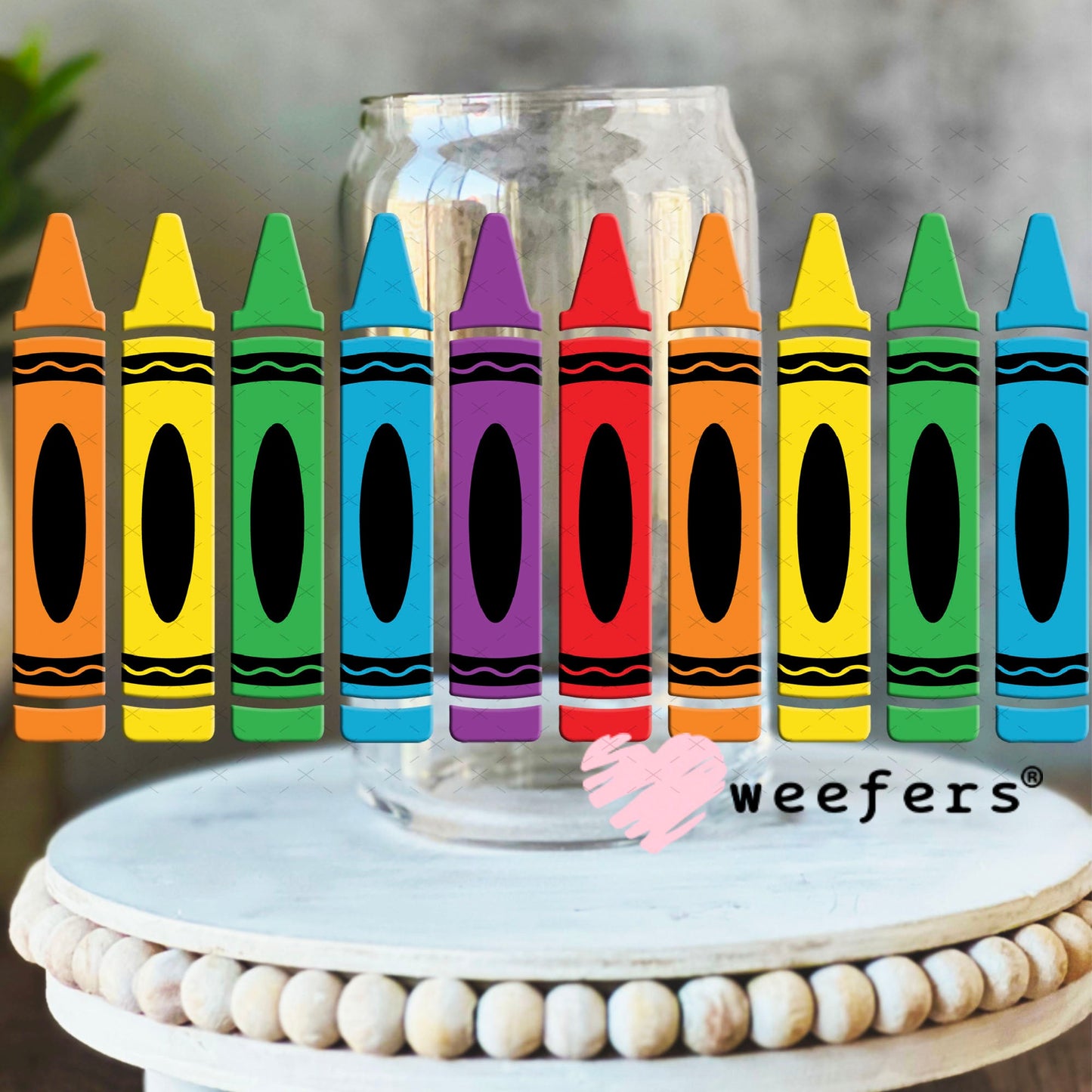 UV DTF Cup Wraps - Colored Crayons Teacher 16oz Libbey Glass Original Size Weefers