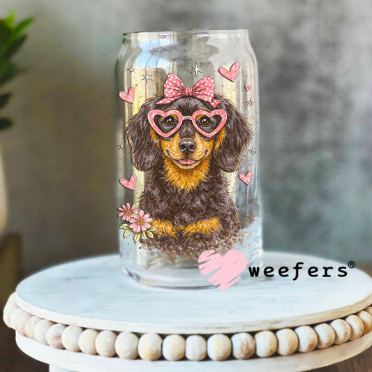 UV DTF Decal - Hearts Dachshund 16oz Libbey Glass Original Size Weefers
