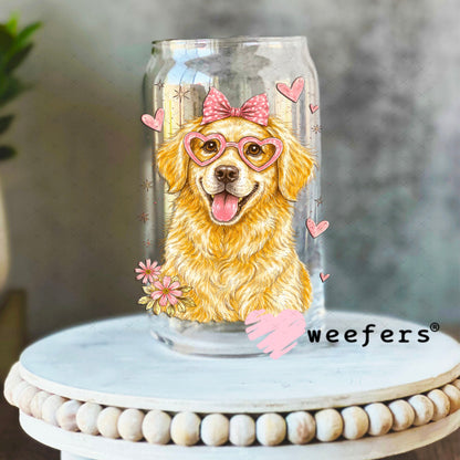 UV DTF Decal - Hearts Golden Retriever 16oz Libbey Glass Original Size Weefers