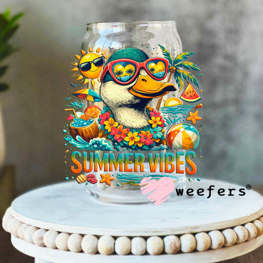 UV DTF Decal - Summer Vibes Duck 16oz Libbey Glass Original Size Weefers