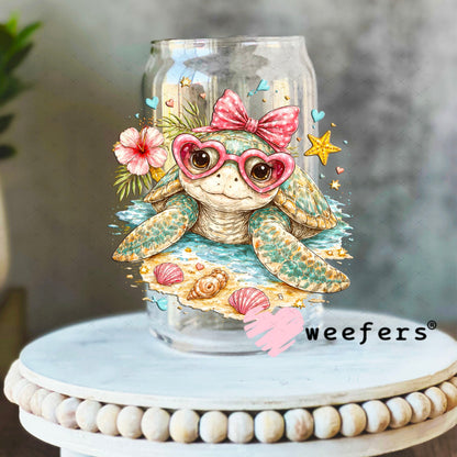 UV DTF Decal - Sweet Sea Turtle 16oz Libbey Glass Original Size Weefers