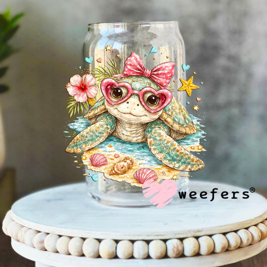 UV DTF Decal - Sweet Sea Turtle 16oz Libbey Glass Original Size Weefers