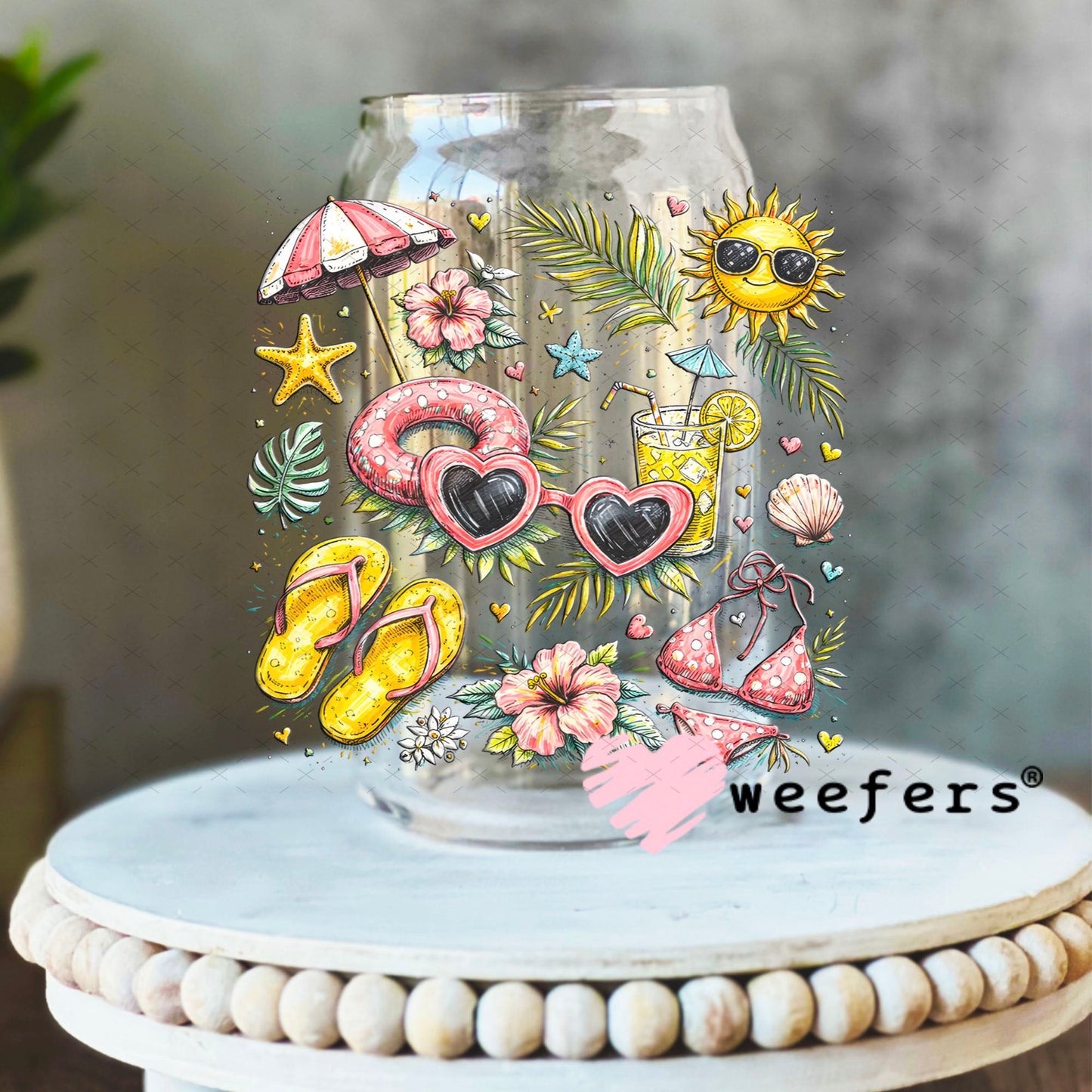 UV DTF Decal - Summer Favorite Things 16oz Libbey Glass Original Size Weefers