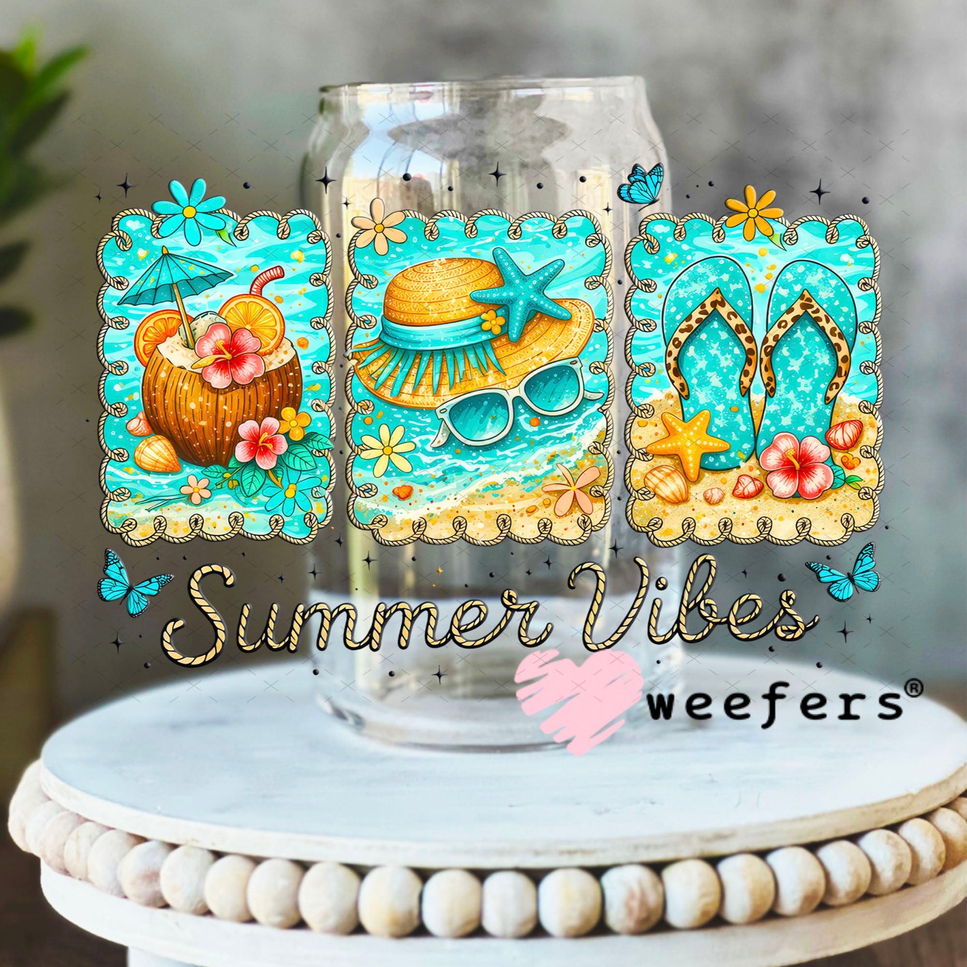 UV DTF Decal - Summber Vibes 16oz Libbey Glass Original Size Weefers