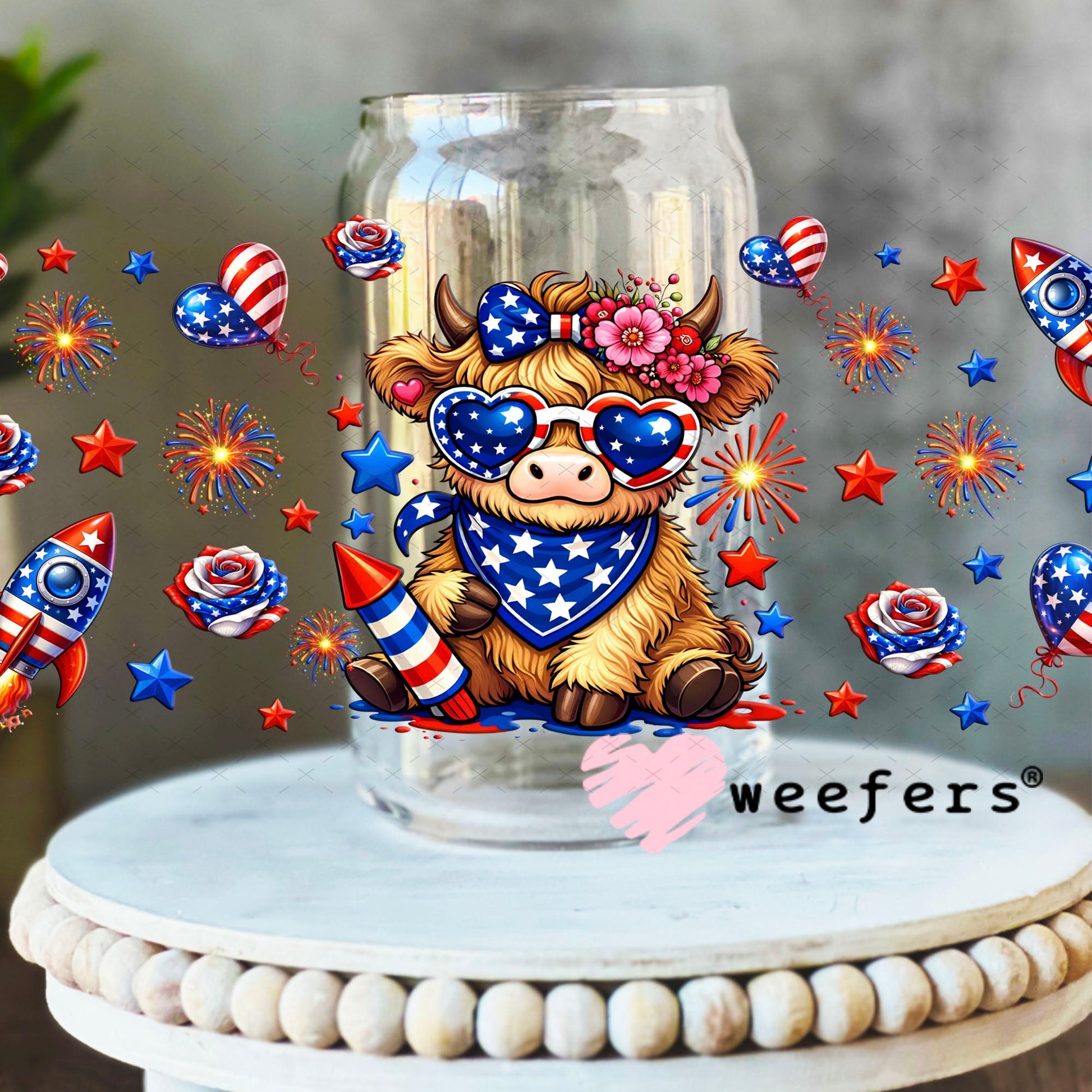 UV DTF Cup Wraps - USA Highland Cow 16oz Libbey Glass Original Size Weefers