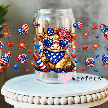 UV DTF Cup Wraps - USA Highland Cow 16oz Libbey Glass Original Size Weefers