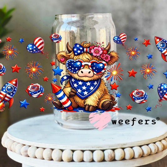 UV DTF Cup Wraps - USA Highland Cow 16oz Libbey Glass Original Size Weefers