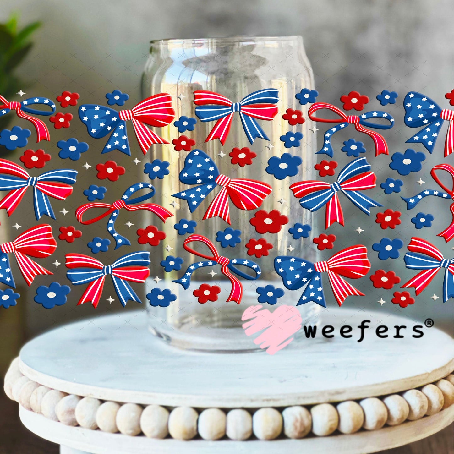 UV DTF Cup Wraps - 4th of jUly Bows 16oz Libbey Glass Original Size Weefers
