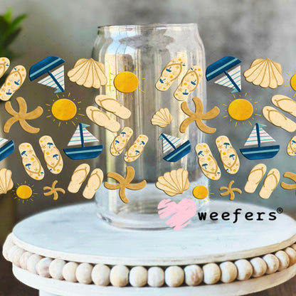 UV DTF Cup Wraps - Sailboats and Flip Flops 16oz Libbey Glass Original Size Weefers