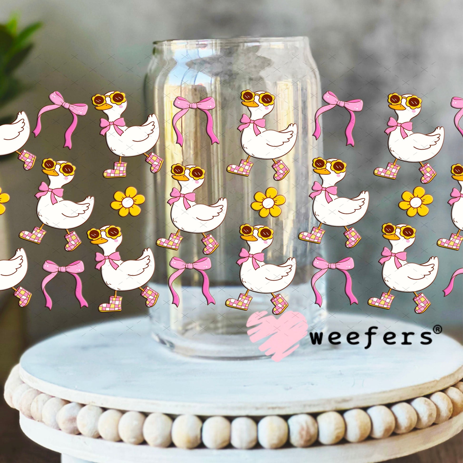 UV DTF Cup Wraps - Pink Bows Goose 16oz Libbey Glass Original Size Weefers