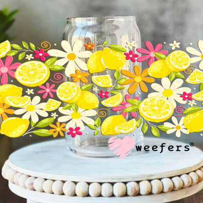 UV DTF Cup Wraps - Lemons and Hot Pink Daisies 16oz Libbey Glass Original Size Weefers