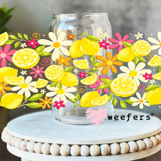 UV DTF Cup Wraps - Lemons and Hot Pink Daisies 16oz Libbey Glass Original Size Weefers
