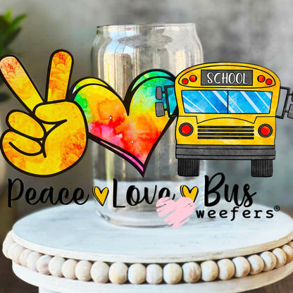 UV DTF Decal - Peace Love Bus 16oz Libbey Glass Original Size Weefers