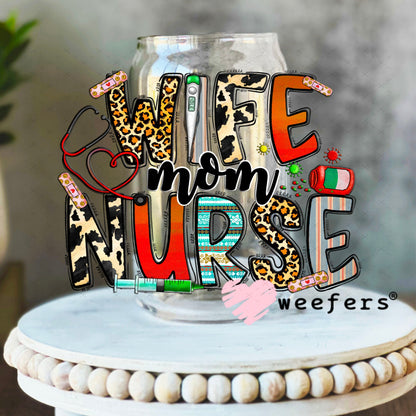 UV DTF Decal - Wife Mom Nurse 16oz Libbey Glass Original Size Weefers