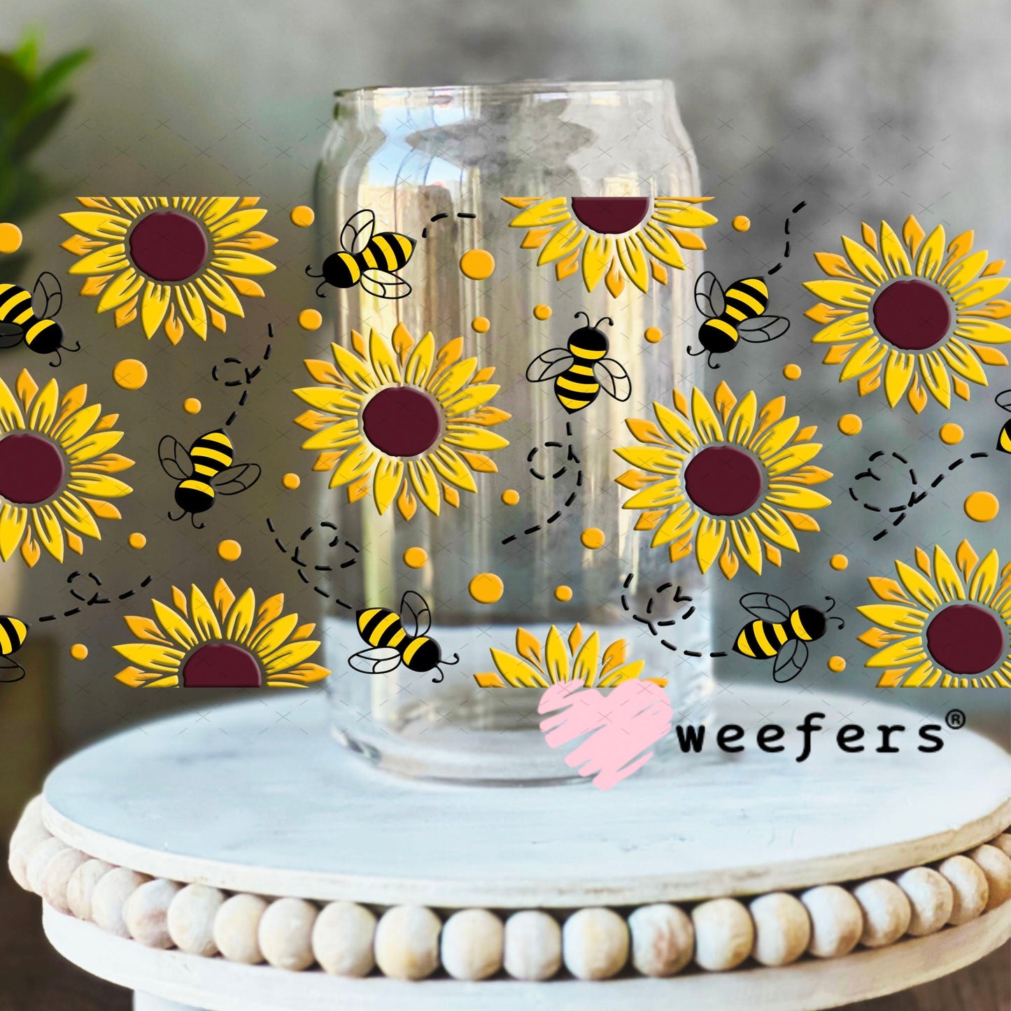 UV DTF Cup Wraps - Sunflowers and Bees 16oz Libbey Glass Original Size Weefers