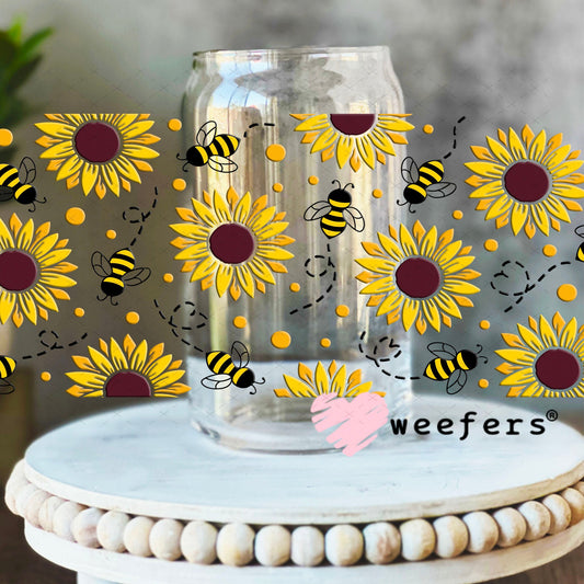 UV DTF Cup Wraps - Sunflowers and Bees 16oz Libbey Glass Original Size Weefers