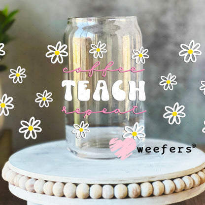 UV DTF Cup Wraps - Coffee Teach Repeat 16oz Libbey Glass Original Size Weefers