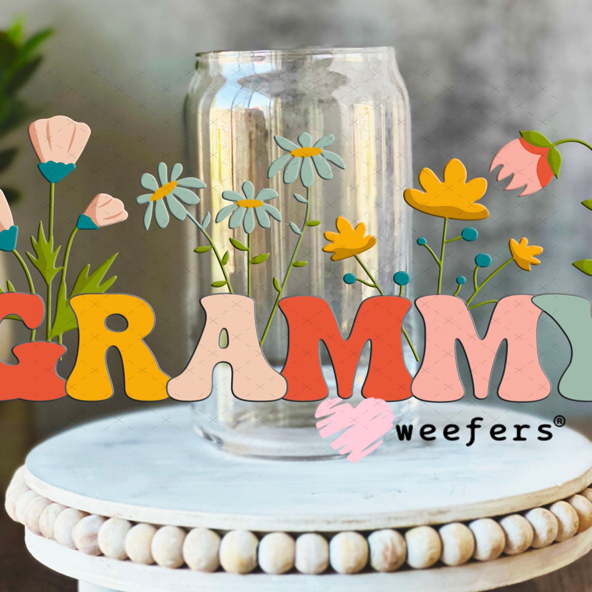 UV DTF Cup Wraps - Grammy Flowers 16oz Libbey Glass Original Size Weefers