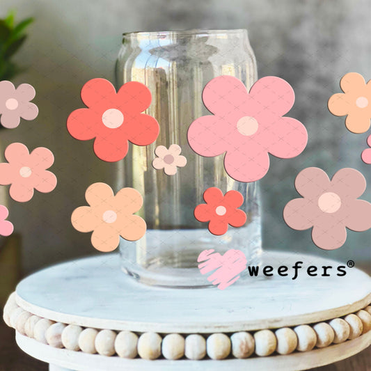 UV DTF Cup Wraps - Daisies Pink and Peach 16oz Libbey Glass Original Size Weefers