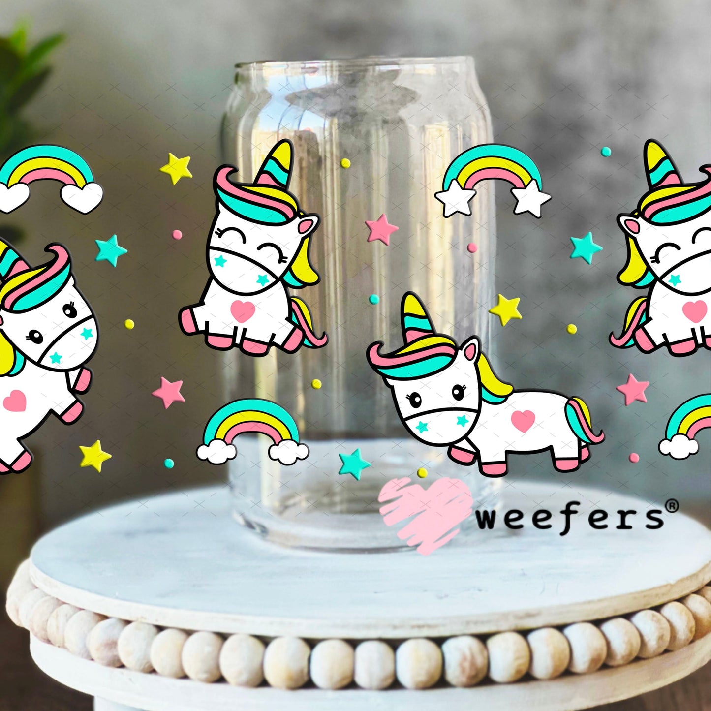 UV DTF Cup Wraps - Unicorn Friends 16oz Libbey Glass Original Size Weefers