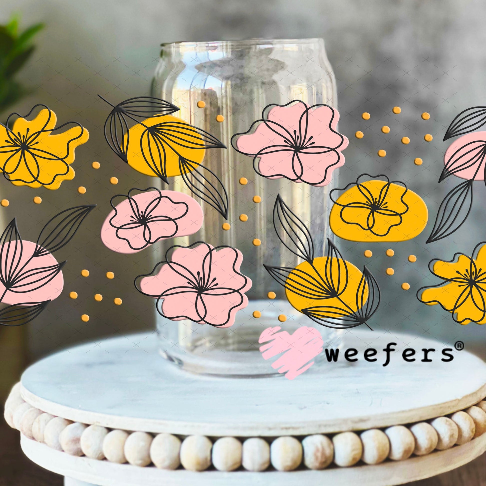UV DTF Cup Wraps - Abstract Flowers 16oz Libbey Glass Original Size Weefers