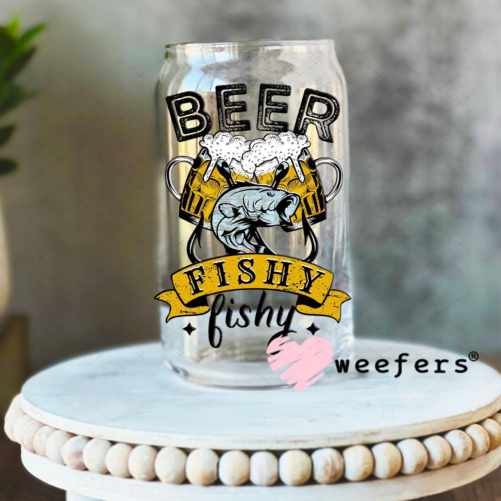 UV DTF Decal - Beer Fishy Fishy 16oz Libbey Glass Original Size Weefers
