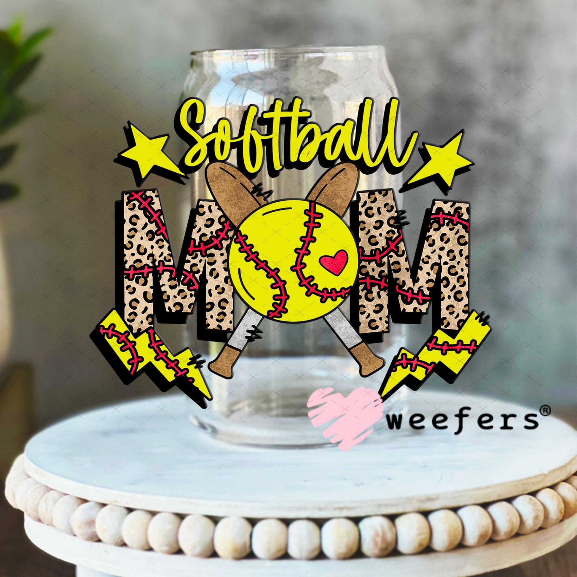 UV DTF Decal - Softball Mom 16oz Libbey Glass Original Size Weefers