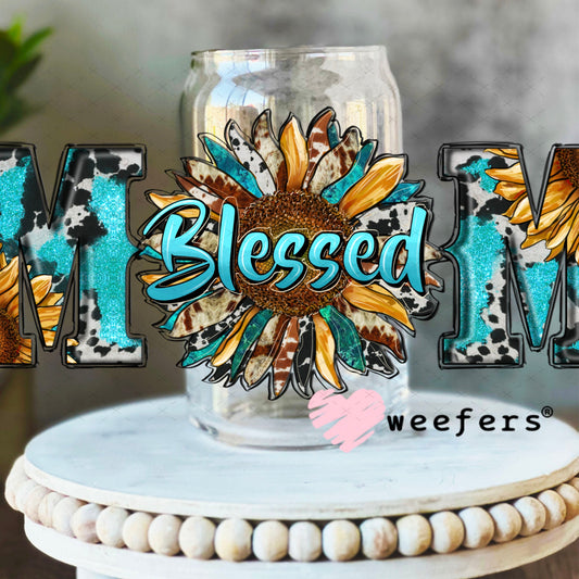UV DTF Cup Wraps - Blessed Mom Western 16oz Libbey Glass Original Size Weefers
