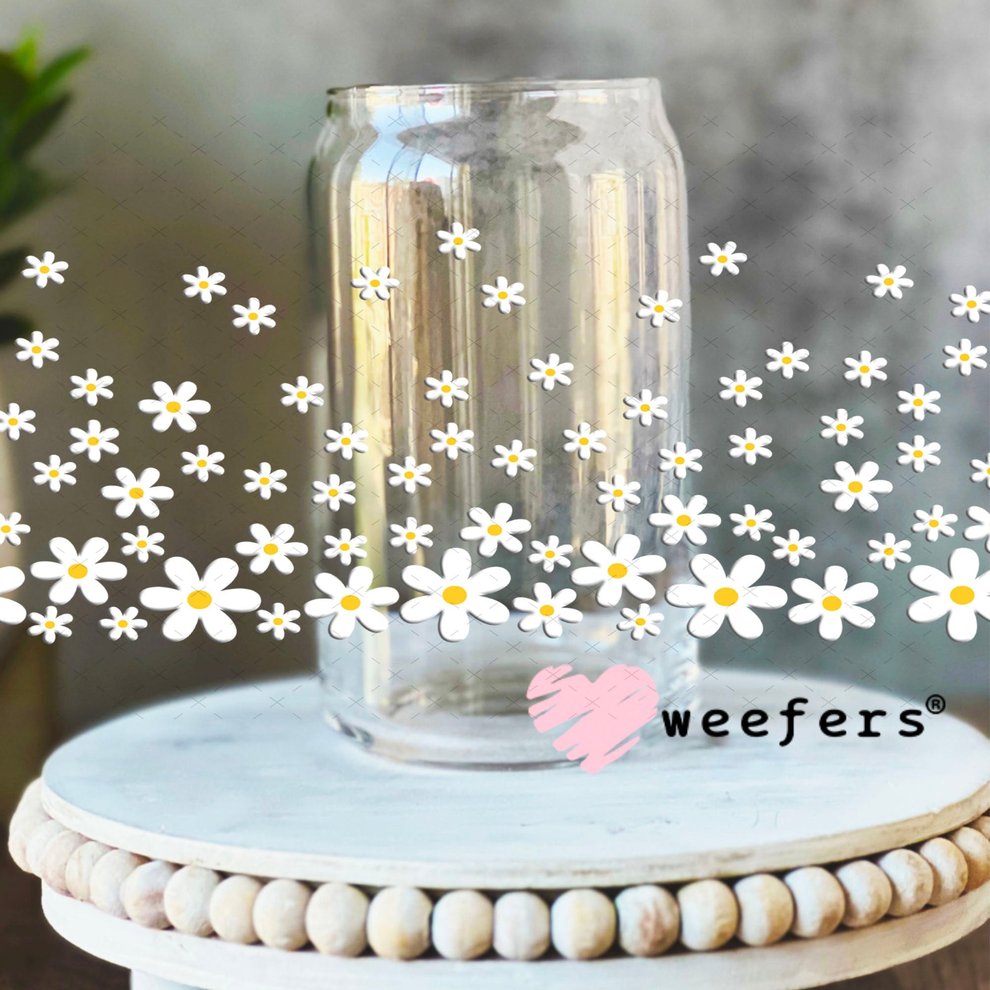 UV DTF Cup Wraps - White Daisies 16oz Libbey Glass Original Size Weefers