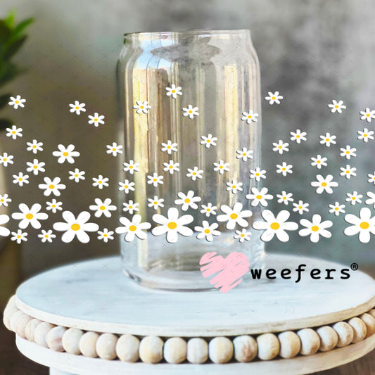UV DTF Cup Wraps - White Daisies 16oz Libbey Glass Original Size Weefers