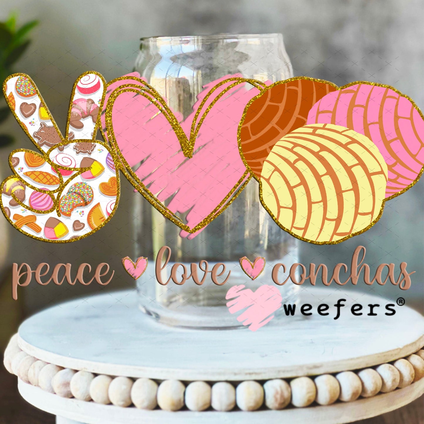 UV DTF Decal - Peace Love Conchas 16oz Libbey Glass Original Size Weefers