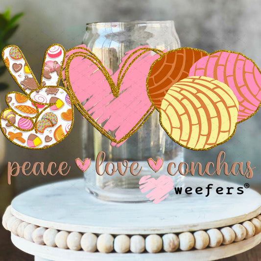 UV DTF Decal - Peace Love Conchas 16oz Libbey Glass Original Size Weefers