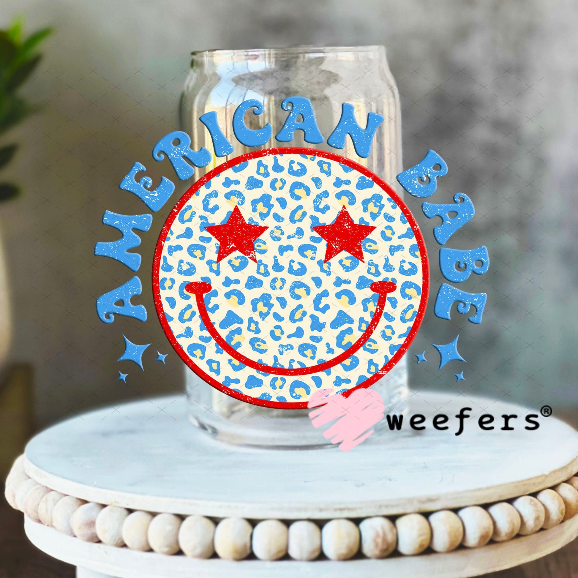 UV DTF Decal - American Babe Smile Face 16oz Libbey Glass Original Size Weefers
