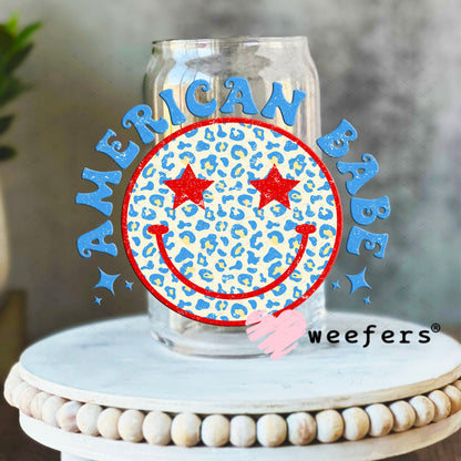 UV DTF Decal - American Babe Smile Face 16oz Libbey Glass Original Size Weefers