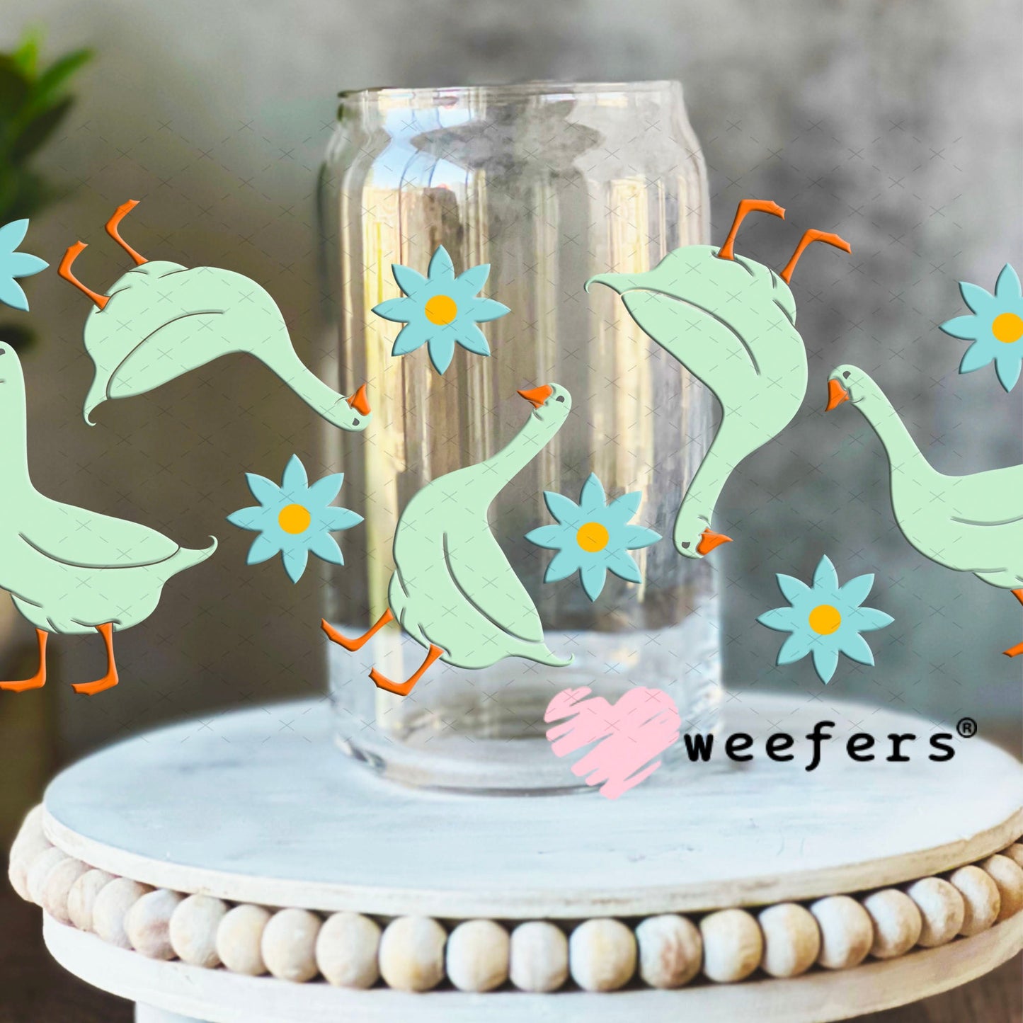 UV DTF Cup Wraps - Geese and Flowers 16oz Libbey Glass Original Size Weefers