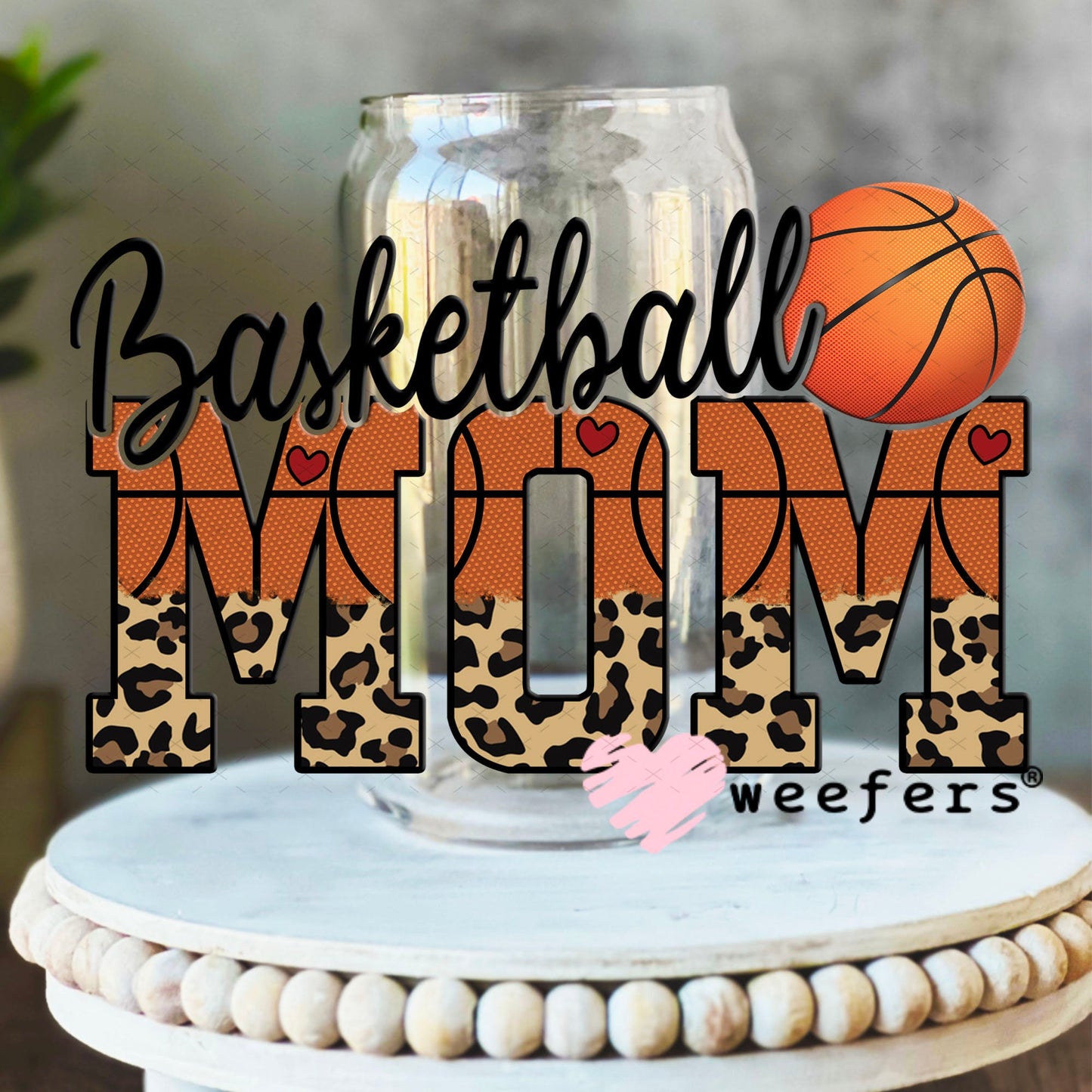 UV DTF Decal - Basktball Mom 16oz Libbey Glass Original Size Weefers