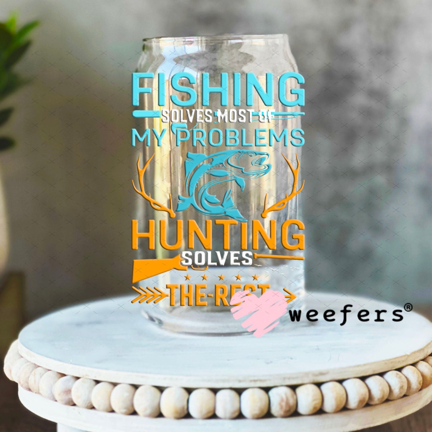 UV DTF Decal - Fishing Solves most of my Problems 16oz Libbey Glass Original Size Weefers
