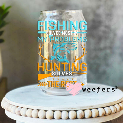 UV DTF Decal - Fishing Solves most of my Problems 16oz Libbey Glass Original Size Weefers
