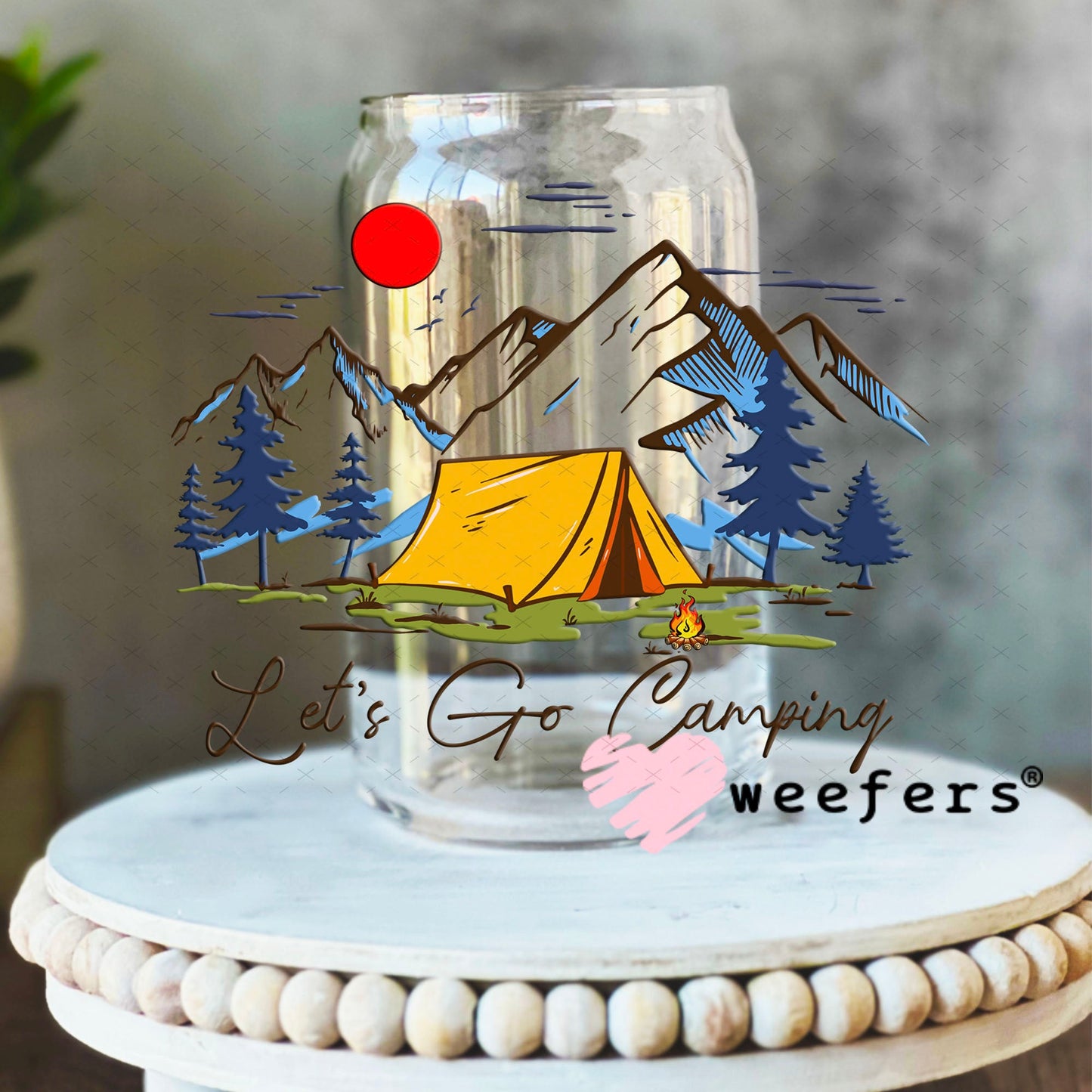 UV DTF Decal - Let's Go Camping 16oz Libbey Glass Original Size Weefers