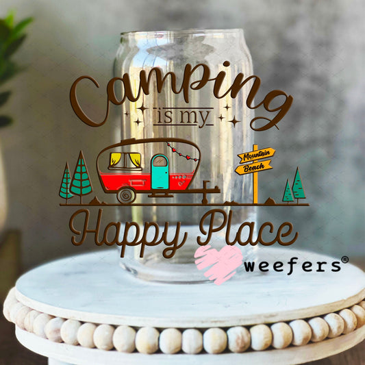 UV DTF Decal - Camping is My Happy Place 16oz Libbey Glass Original Size Weefers