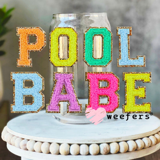 UV DTF Decal - Faux Chenille Pool Babe 16oz Libbey Glass Original Size Weefers