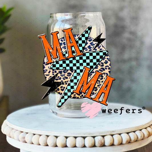 UV DTF Decal - Mama Checkered Lightening Bolt 16oz Libbey Glass Original Size Weefers