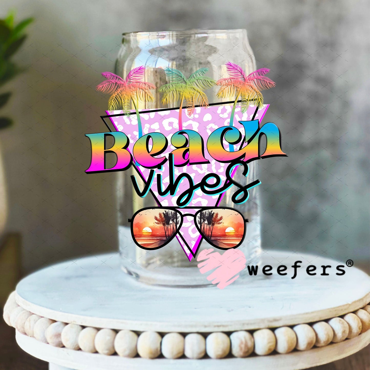 UV DTF Decal - Beach Vibes 16oz Libbey Glass Original Size Weefers