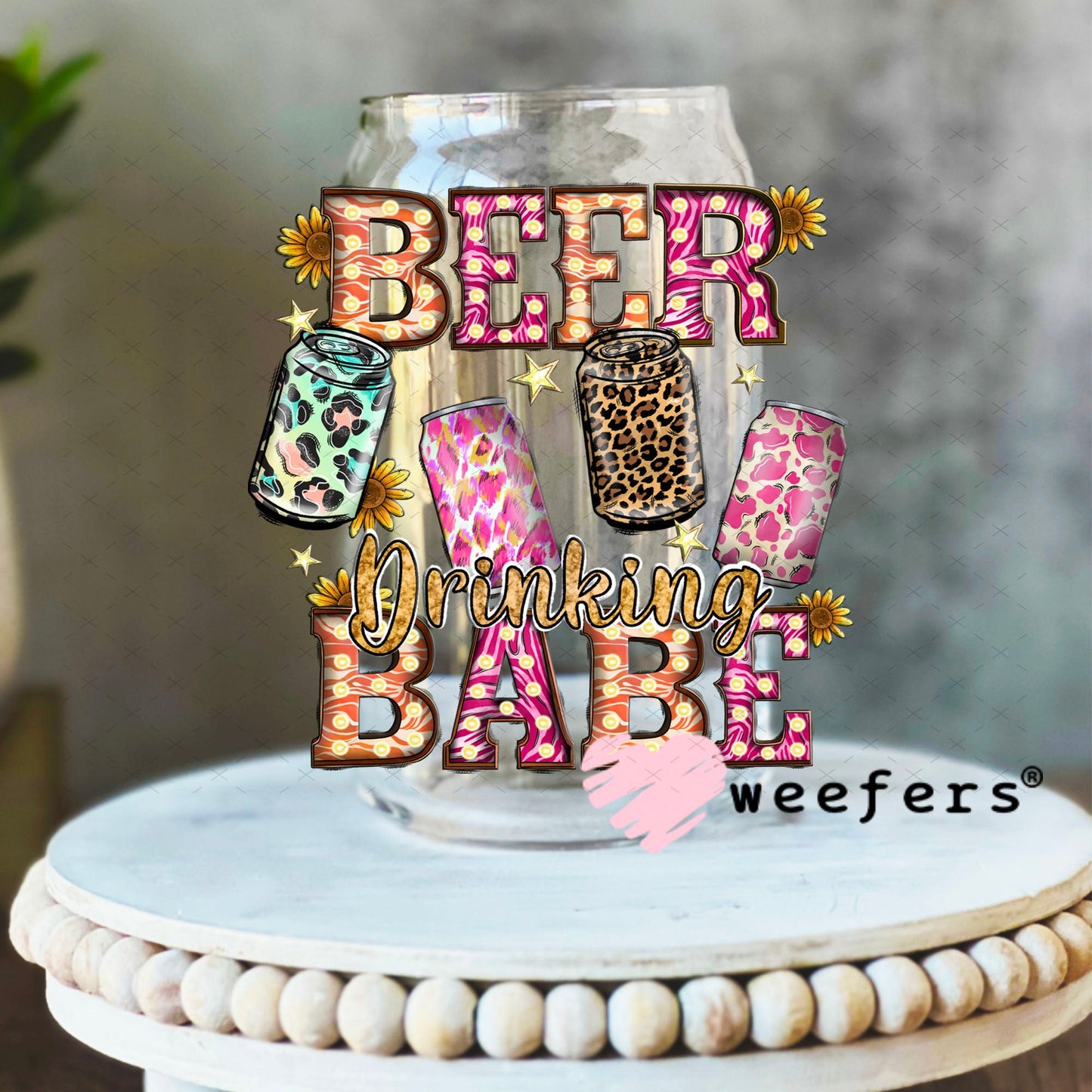 UV DTF Decal - Beer Drinking Babe 16oz Libbey Glass Original Size Weefers